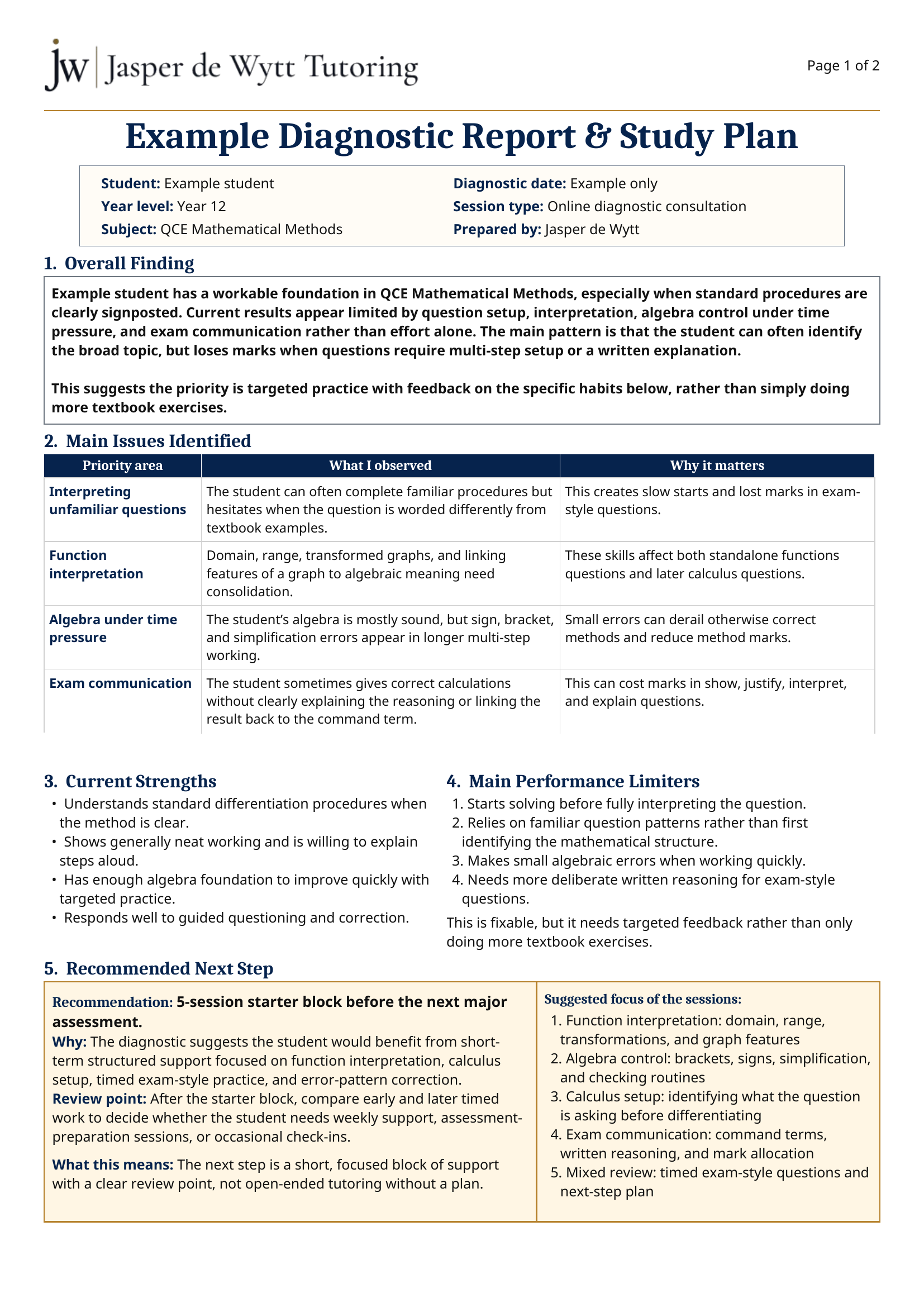 Example diagnostic report page 1